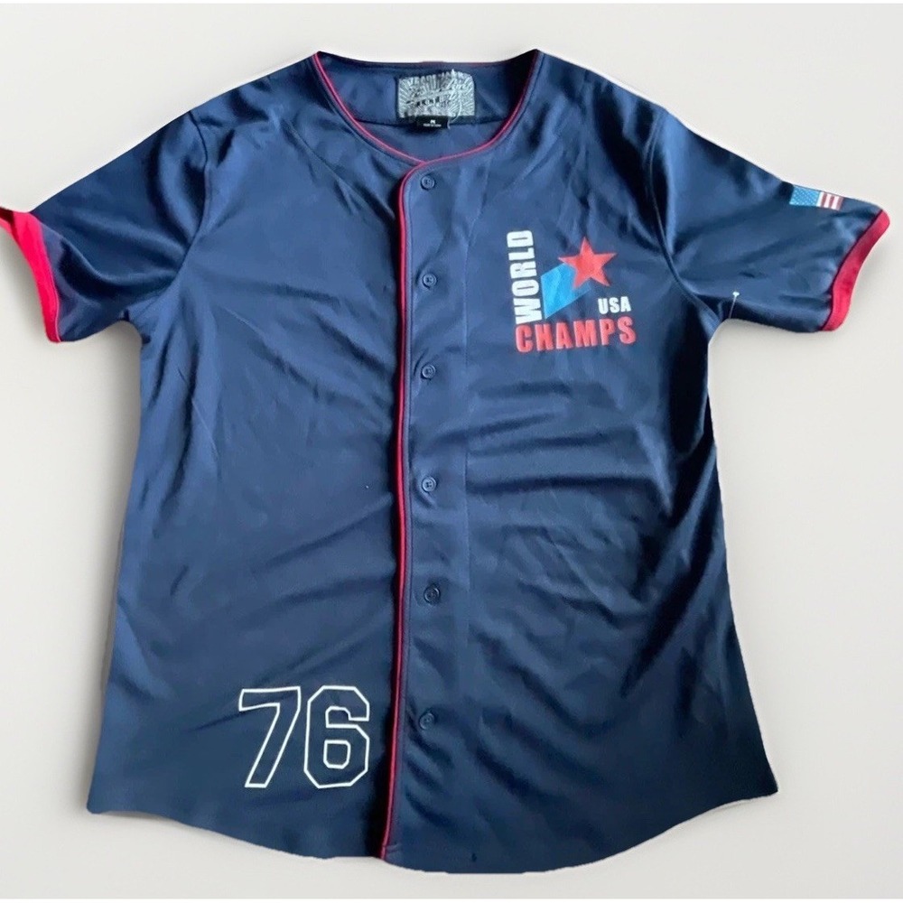 USA 1976 World‎ Champions Baseball Jersey Men's M Retro Americana Brooklyn NWOT